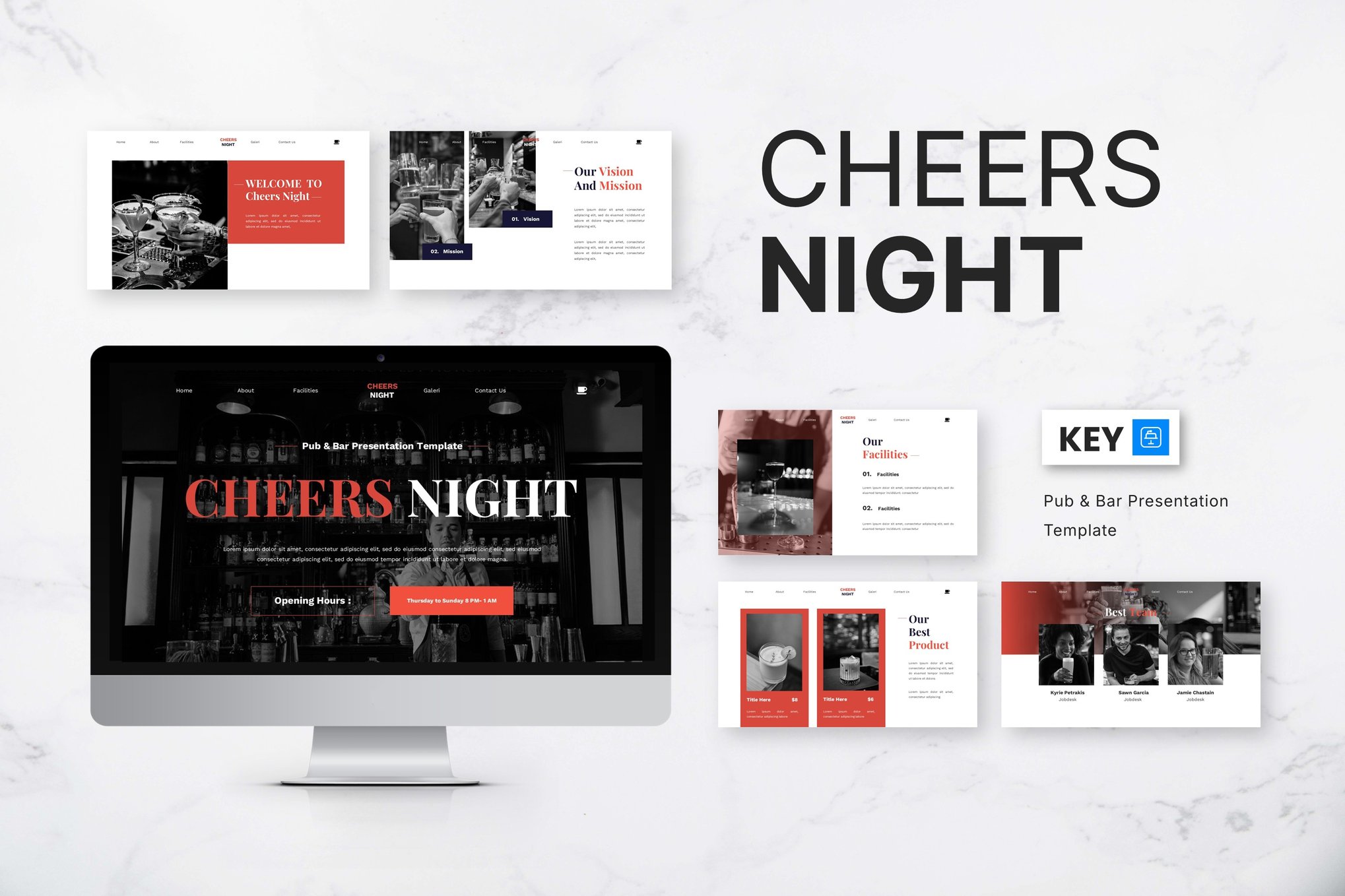 K0212欧美风Pub酒吧Keynote模板高端质感夜店PPT可编辑动态商务派对Cheers Night – Pub & Bar Keynote Templates
