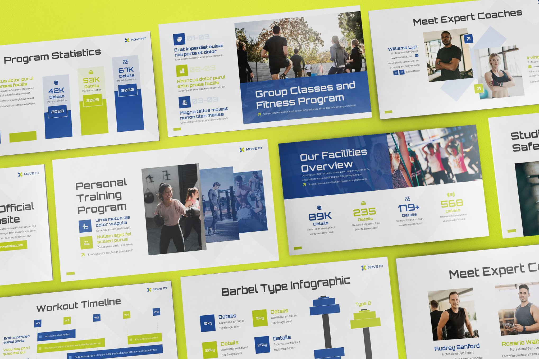 K0214Movefit专业健身体系Keynote模板动态图表深浅双模式可编辑Movefit – Fitness & Gym Keynote Template