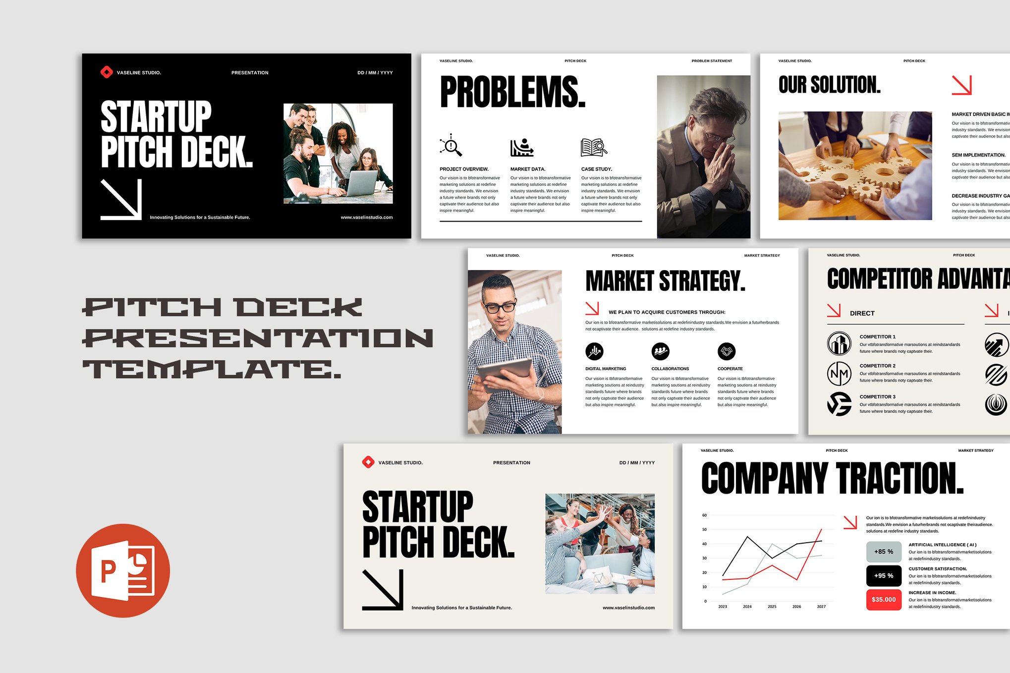 K0093欧美风Pitch Deck商务PPT模板40页可编辑高级感动态演示一键套用Pitch Deck
